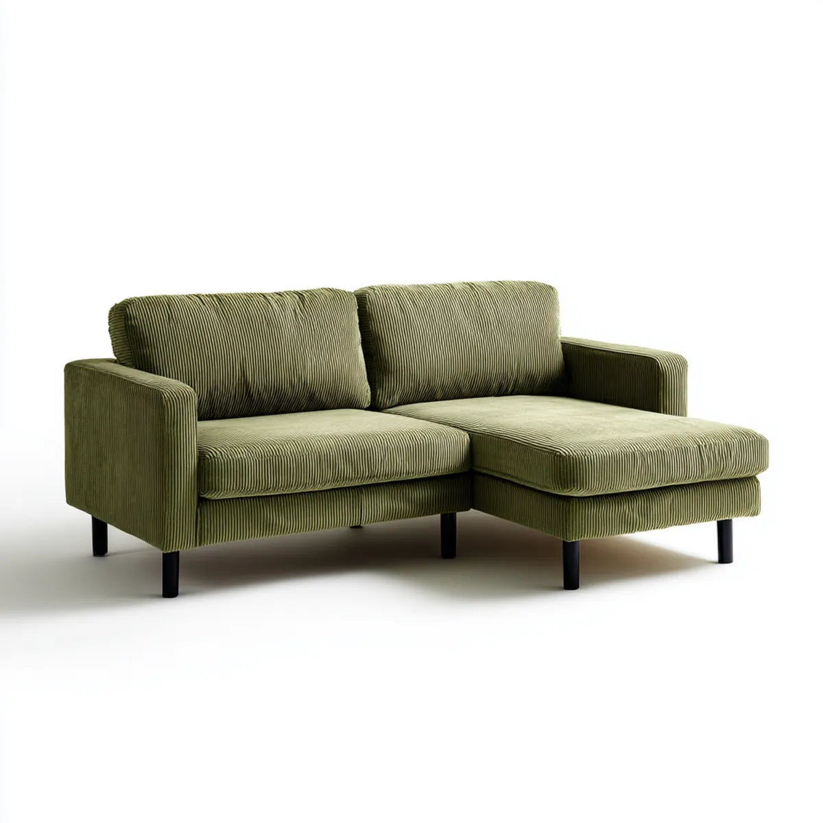 2-teiliges Cord Ecksofa Olivgrün mit Recamiere L-Form 200 x 145 x 85 cm Polyester