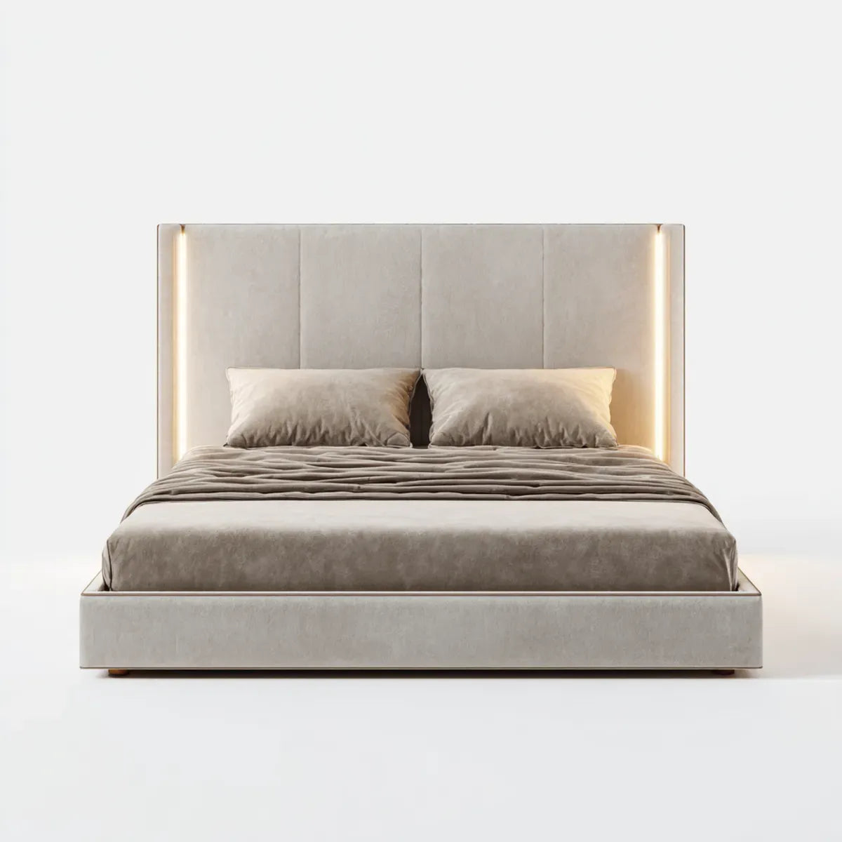 Polsterbett Doppelbett Beige 180 x 200 cm Polyester-Samt Rechteckig mit LED-Beleuchtung