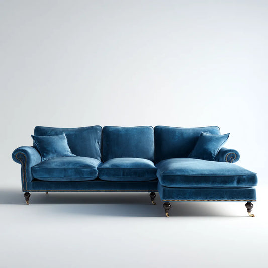 Ecksofa mit Recamiere rechts Dunkelblau Polyestersamt L-Form 275 x 165 x 88 cm