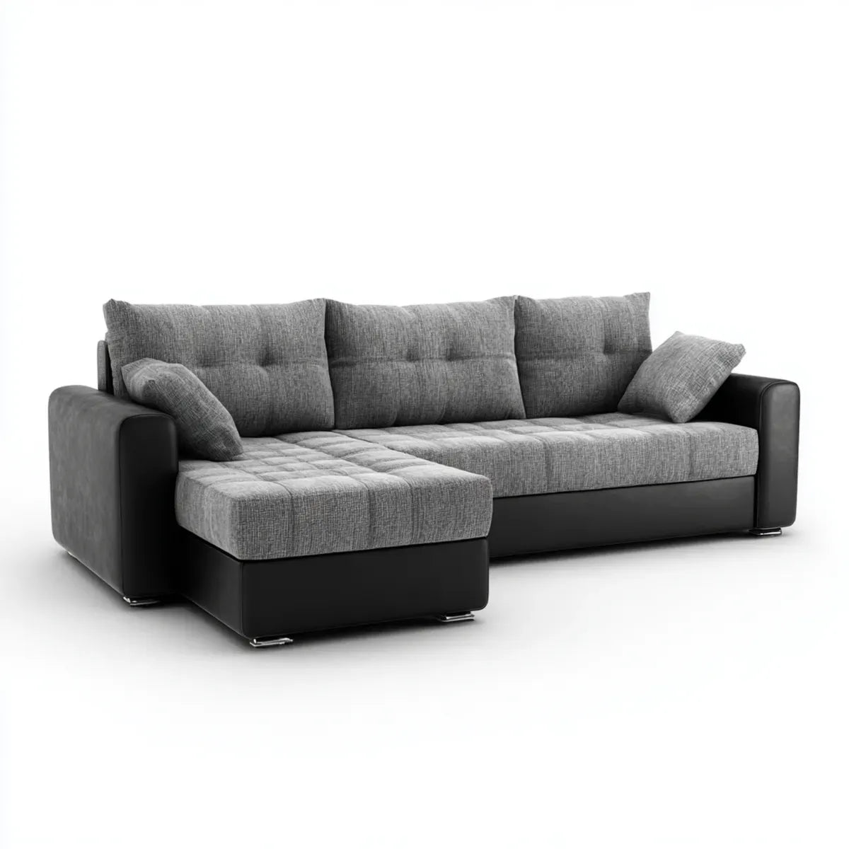 Ecksofa mit Recamiere Grau Schwarz 260 x 160 x 85 cm Polyesterbezug und PU-Kunstleder L-Form