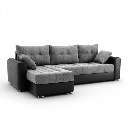 Ecksofa mit Recamiere Grau Schwarz 260 x 160 x 85 cm Polyesterbezug und PU-Kunstleder L-Form