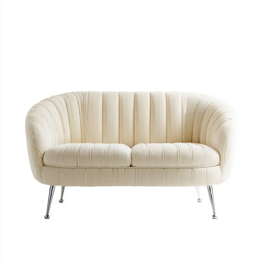 2-Sitzer Cordsofa Creme 150 x 82 x 78 cm Polyester abgerundete Form Stahlbeine