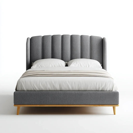 Polsterbett Doppelbett 180 x 200 cm Grau mit Polyesterbezug und Massivholzfüßen