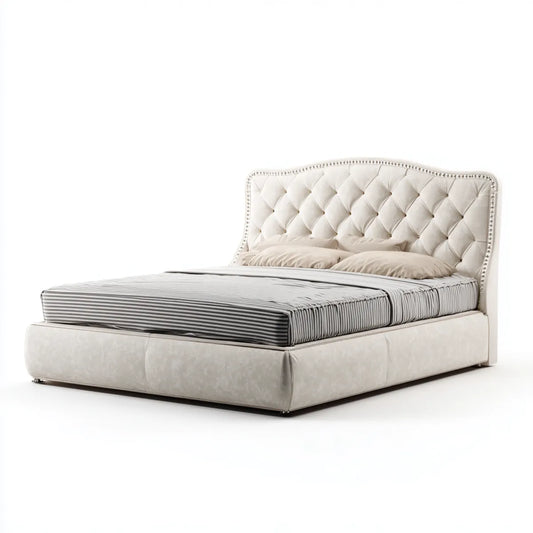Polsterbett Doppelbett Creme 180 x 200 cm mit Polyester-Samtbezug und geschwungenem Kopfteil