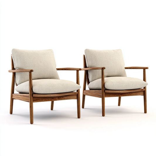2er Set Loungesessel Beige 68 x 78 x 80 cm mit Massivholzgestell und Polyesterbezug